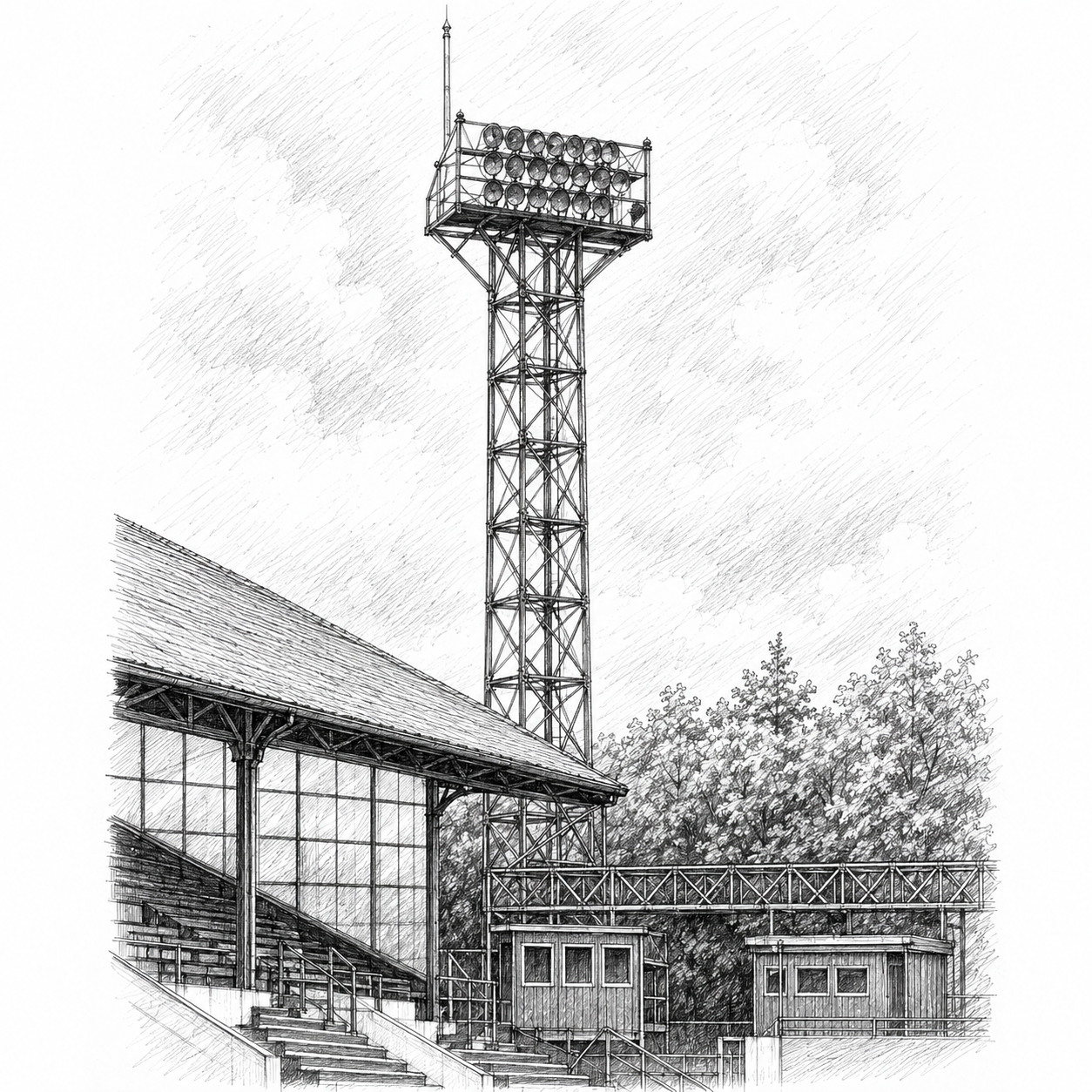 A sketch close up of the pylon near the South Stand, Hillsborough