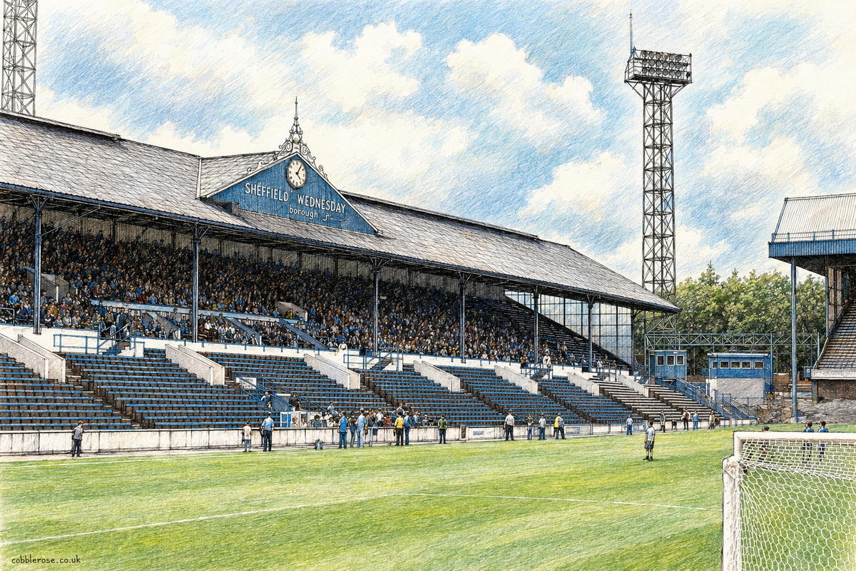 a sketch of the floodlights at hillsborough, Sheffield Wednesday
