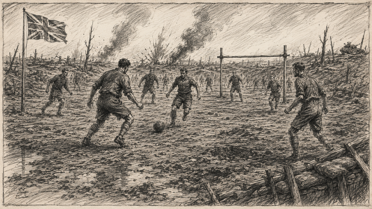 a football match during a ceasfure at the Battle of the Somme